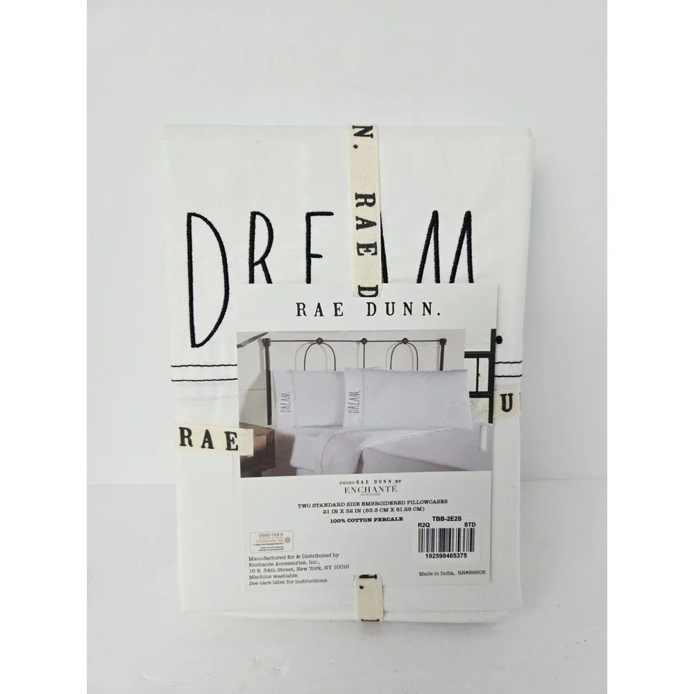 New Rae Dunn Dream White Cotton Percale Standard Pillowcases set of 2‎